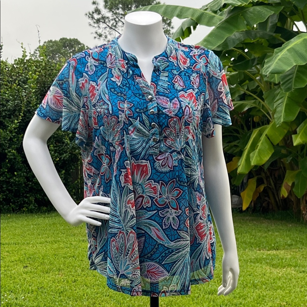 Ava & Grace Blue and Red Floral Blouse